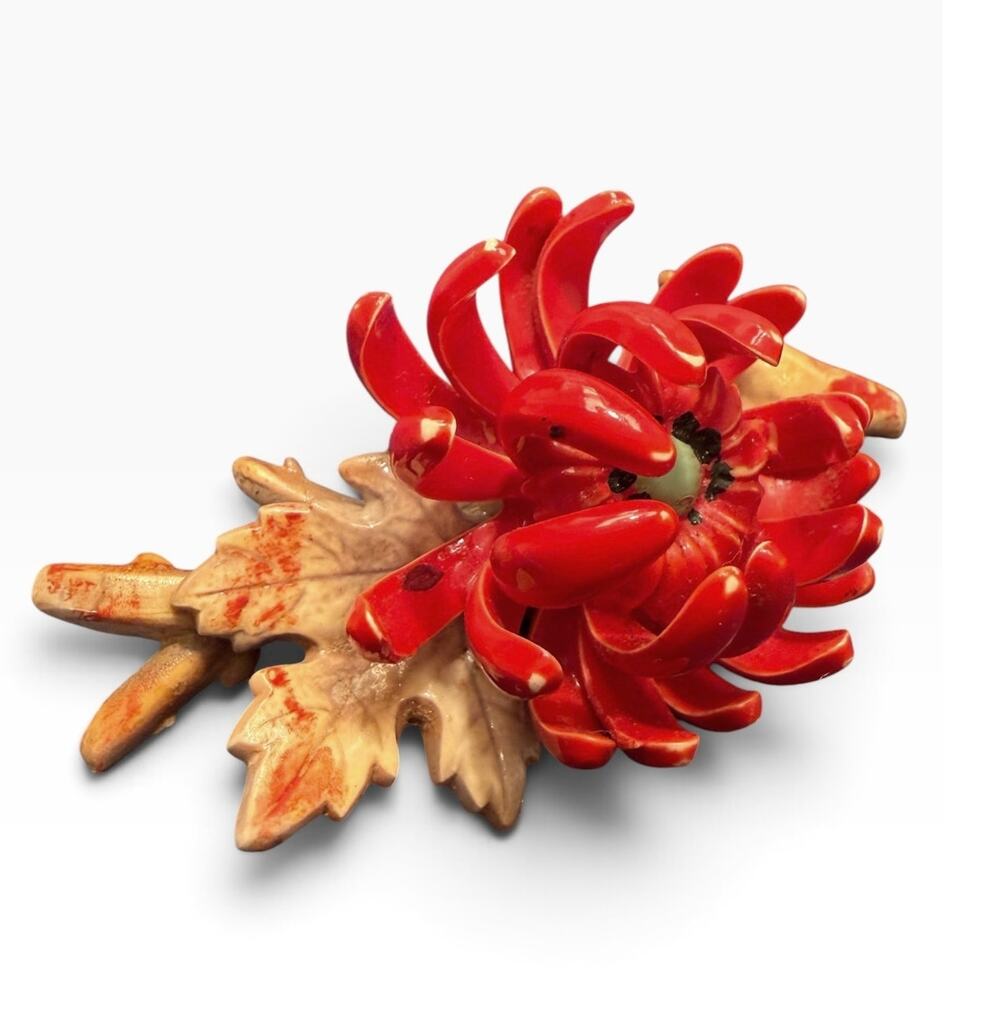 Vintage 1930s Layered Plastic Chrysanthemum Brooch - Red Flower Statement Pin